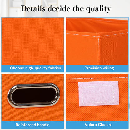 STOREONE Fabric Storage Cube Bins Foldable Organizer Container Collapsible Basket with Lids and Metal Handles, for Home, Bedroom, Closet 3 Pcs (Orange)
