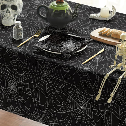 Horaldaily Halloween Tablecloth 52x70 Inch Rectangular, Cobweb Black Washable Table Cover for Party Picnic Dinner Decor