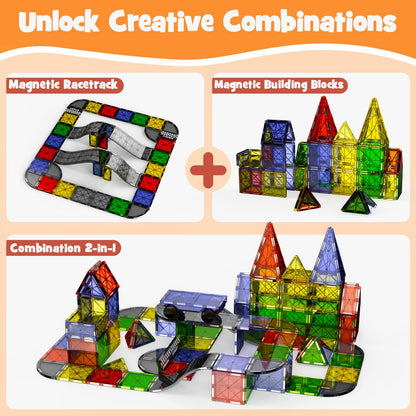 MEIQ Magnetic Downhill Racer Set 40-Piece with Car & Tracks, STEM Magnetic Tiles Building Toys for Kids Ages 3-8, Montessori Learning Toys with Reinforced Slopes & Loop Pieces
