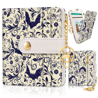 Jogjam Goth Bat Rfid Ladies Wallet, Small Slim Thin Compact Credit Card Women Wallet, Gothic Horror Halloween PU Leather Bifold Cash Zipper Coin Pocket ID Window fot Female