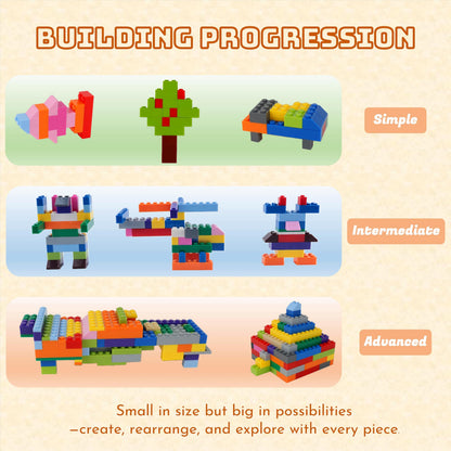 PUZSNAP 500 PCS Building Blocks Set, Compatible Construction Toys with 3 Base Plates (5" × 5") , Educational Creative Bricks for Kids, Ideal Gift, 15 Colors