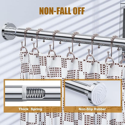 Ausemku Shower Curtain Rod Tension, 32-94 Inch Adjustable Heavy Duty Spring Tension Curtain Rod, No Drill Stainless Steel Telescoping Rod for Bathroom, No Rust, Silver