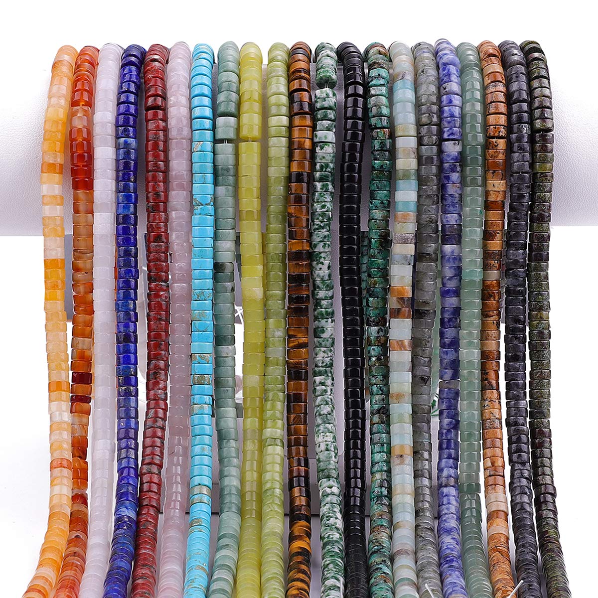 BEADIA Natural Spectrolite Spacer Beads Caps Loose Semi Gemstone for Beading Jewelry Making 6mmx3mm 38cm