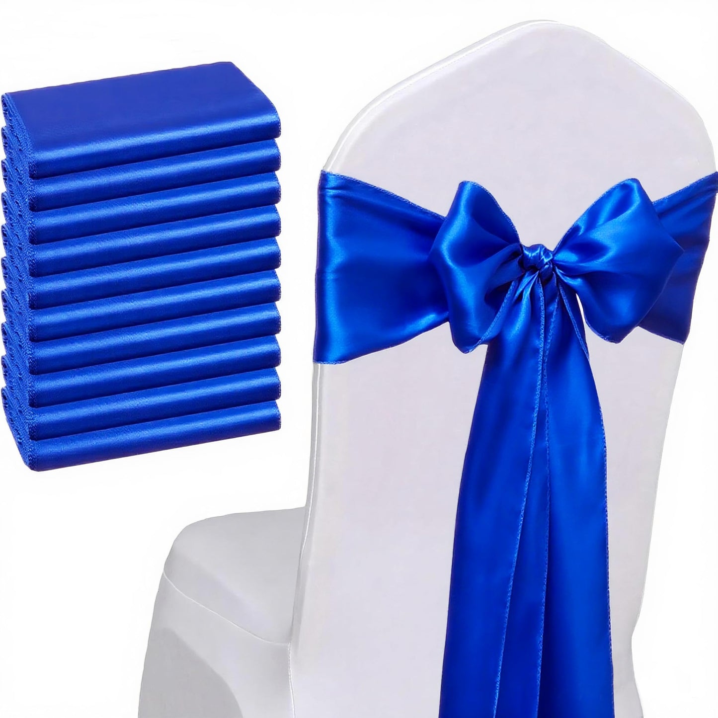 WENSINL Pack of 50 Wedding Satin Chair Sashes Royal Blue Bows 7x108inch Ribbon Fabric Bands for Banquet Party Hotel Restaurant Ceremony Event Chairs Knots Ties Decorations - Royal Blue, 50PCS