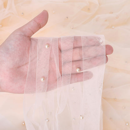 QueenDream Wedding Chair Sashes Aisle Decorations: Champagne Pearls Chair Cover 16 Pack 8FT Long Tulle Draping Fabric Reception Church