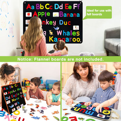 Craftstory 130 Pcs Alphabet Learning Toys Letters-Felt Montessori Board for Toddlers with Flashcards Preschool Spelling Vocabulary Activities Educational Toys for 3 Year Old