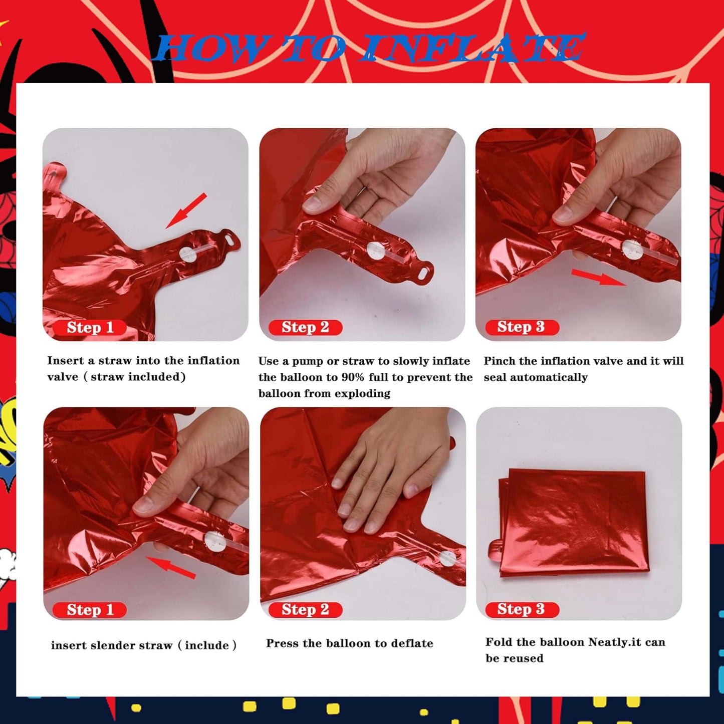 3rd Red Spider Web Birthday Party Decorations For Boy, 3rd Birthday Backdrop Tablecloth Fringe Curtain Balloon Arch,Cake Topper Party Supplies
