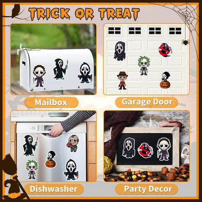 ROMINVIC Halloween Car Magnet Decorations 9 Pcs,Ghost Face Magnetic Car Decals,Garage Door Stickers Decors, Glow in The Dark Holiday Magnet for Fridge