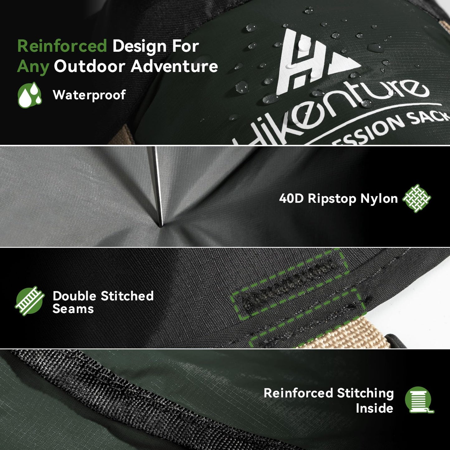 Hikenture Compression Sack for Sleeping Bag, Upgrade Anti-Tear Nylon Sleeping Bag Stuff Sack, 10L/14L/20L/30L Water-Resistant Compression Bag, Storage Bag (Dark Green, 14L)