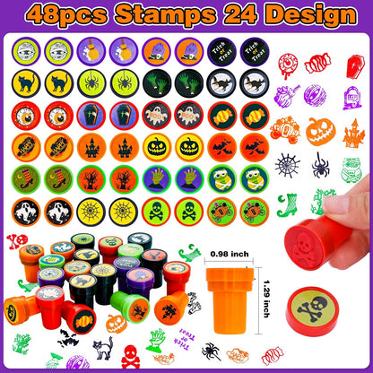 Thuodo Halloween Party Favors for Kids Toys 264pcs Halloween Prizes Bulk for Kids, Goody Bag Fillers including Stamper Tattoos Slap Bracelets Rubber Bracelets Treats Non Candy Party Supplies