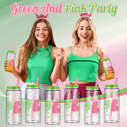 25 Pcs Witch Theme Party Decorations Bulk Reusable Plastic Cups 13.5 oz Pink and Green Drinking Tumblers with Lids Straws Witch Princess Party Favor Cup for Wizard Friendship Galentine Valentine Gift