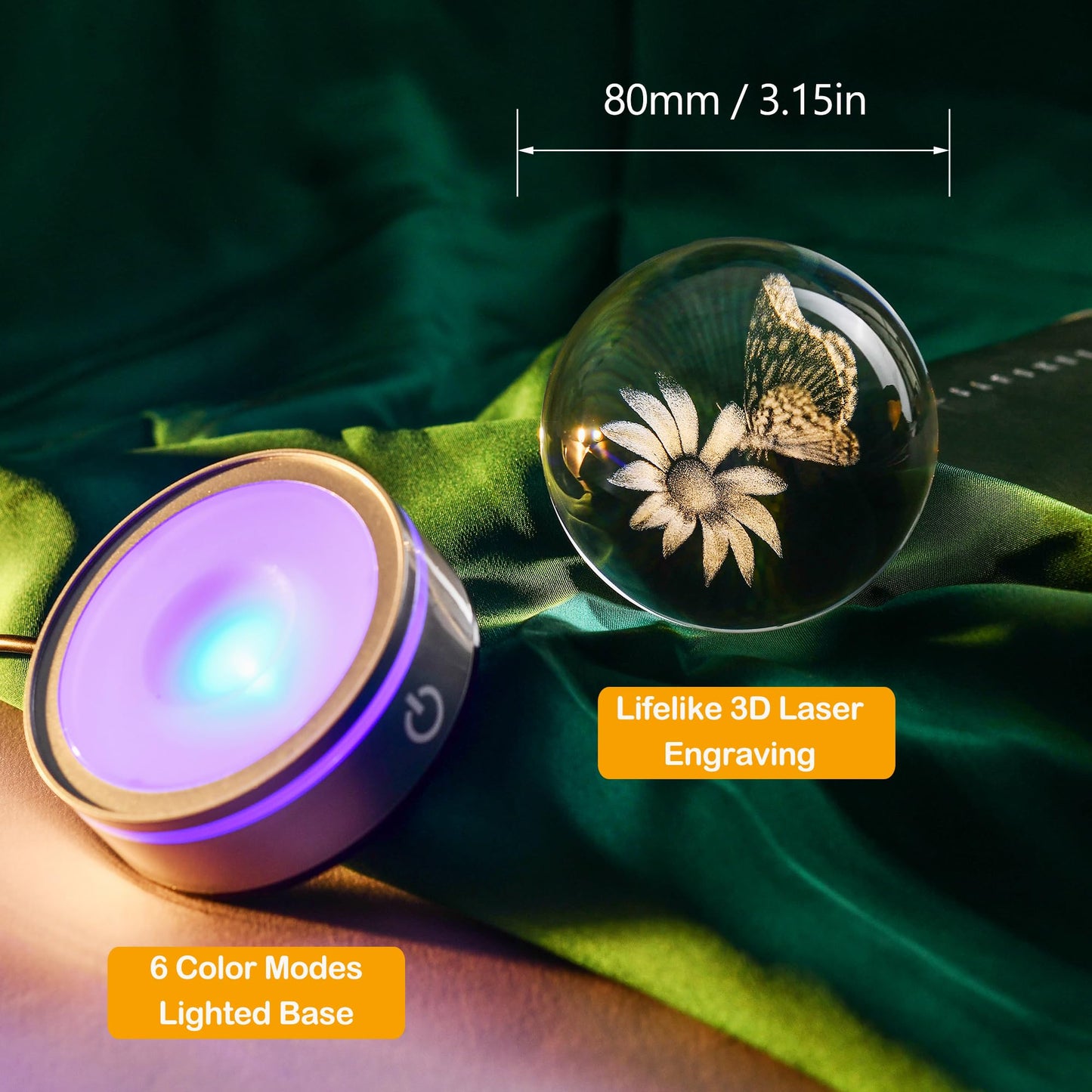 IFOLAINA 3D Butterfly Crystal Ball Decor Lamp Gifts Ideas for Girlfriend Wife Mom Her Mothers Day Birthday Christmas Butterfly on Sunflower in Glass Ball