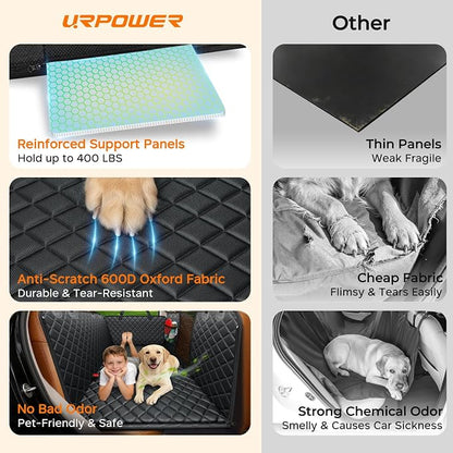 URPOWER XL Dog Backseat Extender for Full-Size Crew Cab Truck, Hard Bottom Dog Car Seat Cover for Back Seat Holds 400lbs, Waterproof Dog Hammock Pet Rear Seat Protector Travel Bed for F150 / Silverado