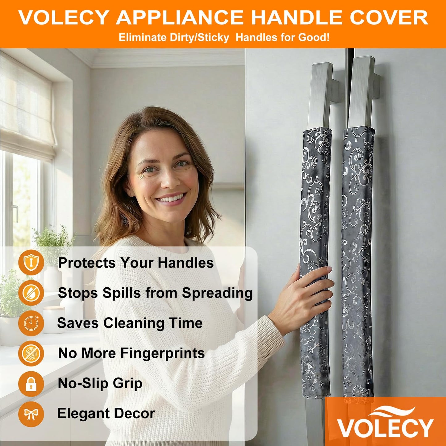 Volecy Refrigerator Handle Covers, Set of 6, Washable Velvet Appliance Door Handle Covers, Adjustable Handle Protectors, Kitchen Decor Keep Clean for Fridge Oven Stove Microwave Dishwasher(Gray Silve)