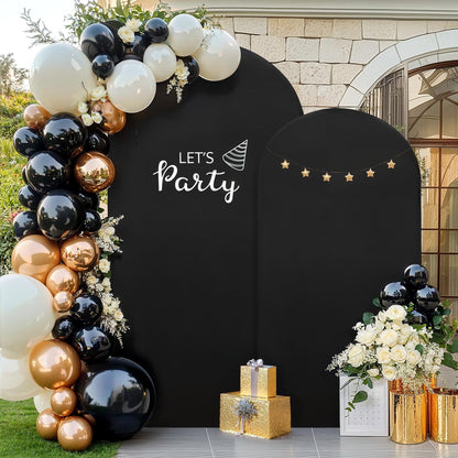 Set of 2 Black Halloween Arch Covers (7.2ft & 6ft) Spandex Stretchy Fitted Arch Backdrop Covers Wrinkle-Free Round Top Chiara Arch Stand Cover for Halloween Wedding Birthday Party Banquet Background