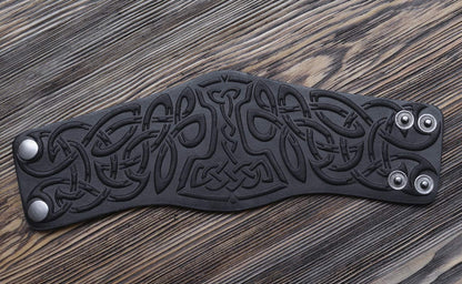 Stahlgilde 100% Real Leather Viking Cuff Bracelet - Handmade Mjolnir Thor's Hammer Black Wristband - Gift for Men Women - Genuine Leather Viking Punk Lv Axe Сuffs - Size M for wrist 6.5"-7.5" 90mc