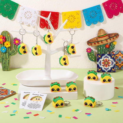 Junkin 24 Sets Taco Clicker Fidget Keychain 3D Printed Clicker Fidget Decompression Button Stress Relief Gifts with Positive Cards for Graduation Employee Coworker Staff Team Nurse Teacher