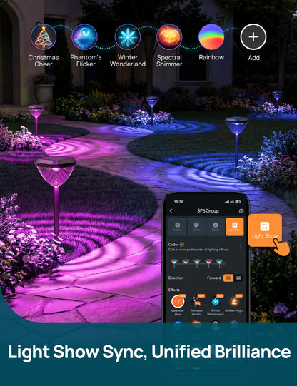Linkind Smart Solar Pathway Lights SP6, App/Voice Control Solar Lights Outdoor Waterproof, 43+ Preset Scenes, Cool/Warm White/Color-Changing Outdoor Garden Lights for Yard, Patio, 4 Pack