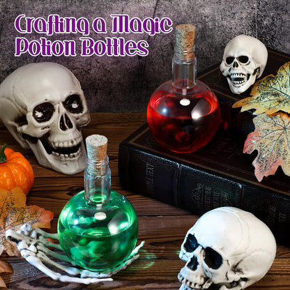 Baderke Plastic Potion Bottles with Cork 8 oz Sand Art Ball Shape Bottles with Funnels Spherical Decorative Candy Jar for Cocktail Witch Costume Props Party DIY Crafts(20 Sets)