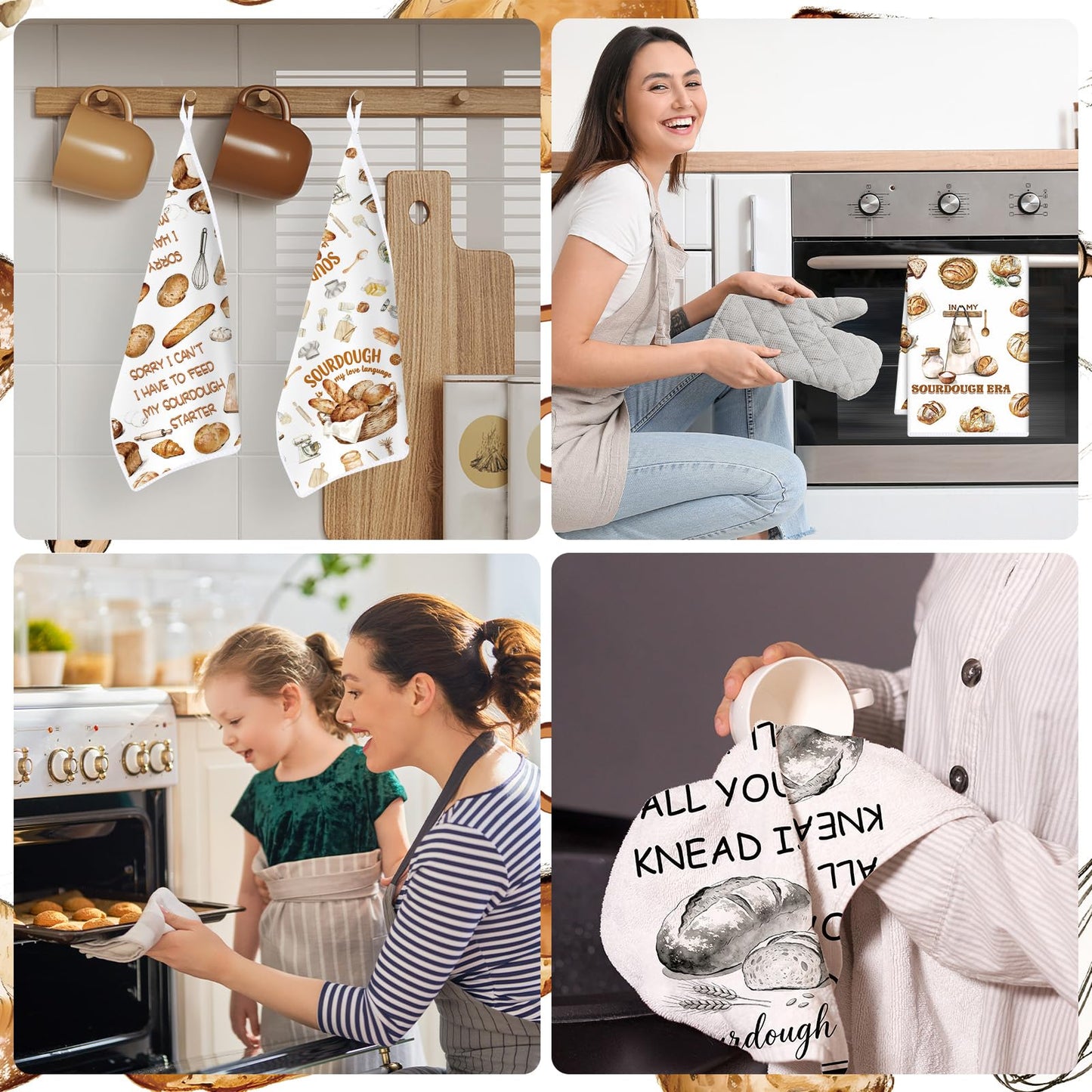 InIsaJace Funny Sourdough Kitchen Towels, Decorative Bread Dish Towels Gifts Set of 6 Absorbent, Reusable Hand Towels Gifts for Baking Lover Housewarming Home Decor