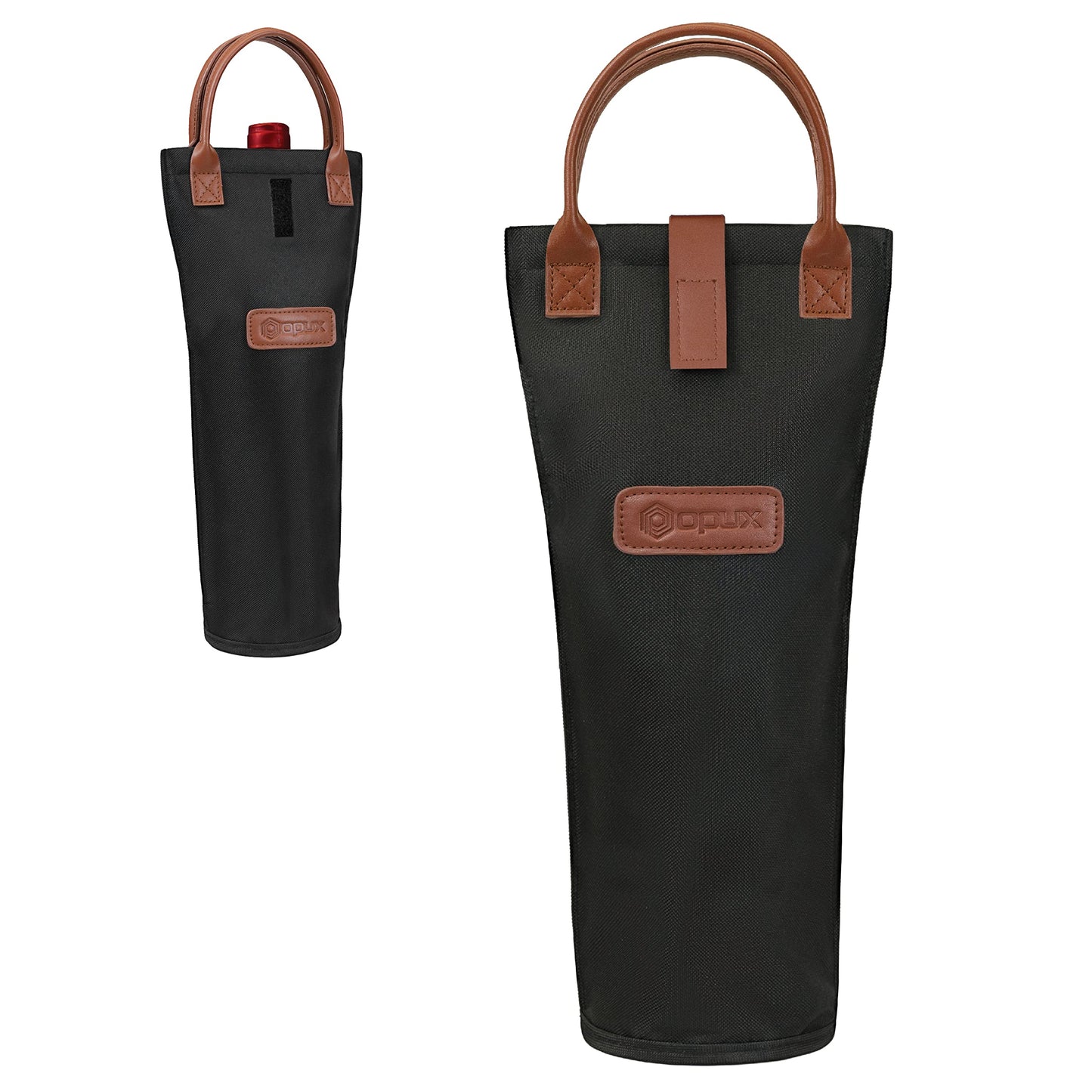opux Wine Bag Single Bottle Carrier Tote, Insulated Travel Wine Cooler Bag for Picnic Beach Gift, Thermal Padded Portable One Bottle Holder Carrying Case for Women Men Wine Lovers, Black