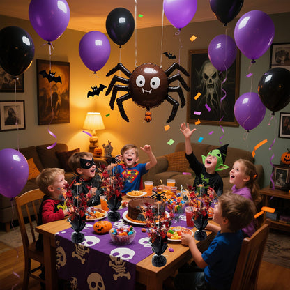 FUBININA 6 Pack Halloween Table Decoration Party Centerpieces Spider Gleam 'N Metallic Foil Spray Glitter Halloween Centerpiece Table Centerpieces Decor for Birthday Party Supplies, Black Orange Red