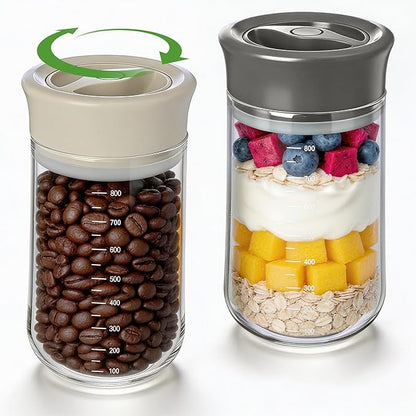 Glass Overnight Oats Containers with Lids - 2 Pack Airtight Food Storage Containers with Twist Lock, Coffee Canister, Leakproof Canning jars Wide Mouth for Chia Pudding & Yogurt, Tea