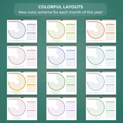Clever Fox Habit Calendar Circle – 24-Month Inspirational Daily Habit Tracker with Colorful Pages – Routine & Goal Planner Journal (Dark Green & Red)