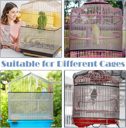 Trinkrittey Adjustable Bird Cage Seed Catcher Net Cover Elastic Band Mesh Cover Black for Parrot Cages
