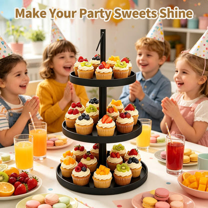 OugeWood Cupcake Stand for 50 Cupcakes,Cupcake Stand Metal 3 Tier Cupcake Tower Black Tiered Tray Stand Cupcake Holder Stand Cake Stand Serving Trays Dessert Stands with Handle for Party