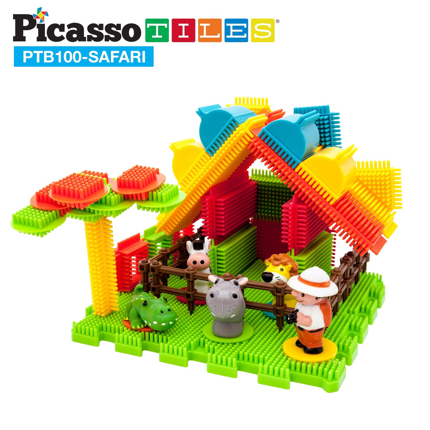 Picasso Toys PTB100 100pcs Hedgehog Block 3D Building Blocks Tiles Safari Theme Set Learning Playset STEM Toy Set Educational Kit Child Brain Development Preschool Kindergarten Toy for Age 3 & Up