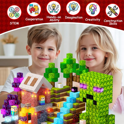 200 PCS Magnetic Blocks with Light Up Building Blocks - 20 Light Up Cubes, STEM Sensory Construction Toys for Kids Ages 4-8, Montessori Magnet Stacking Cubes, Gifts for Boys Girls 3 4 5 6 7 8-12