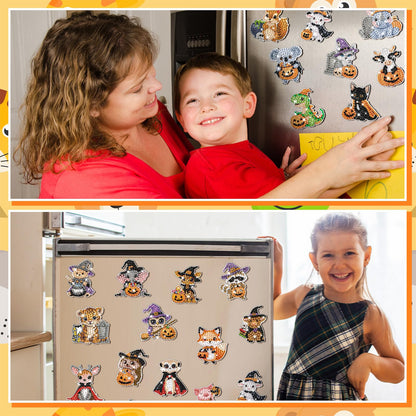 Xuhal 30 Pcs Halloween Diamond Painting Magnets Halloween Animal Diamond Art Magnet Kits for Adults Cute 5D Rhinestone Witch Hat Pumpkin Animal Refrigerator Magnetic Sticker for DIY Craft Fridge Gifts
