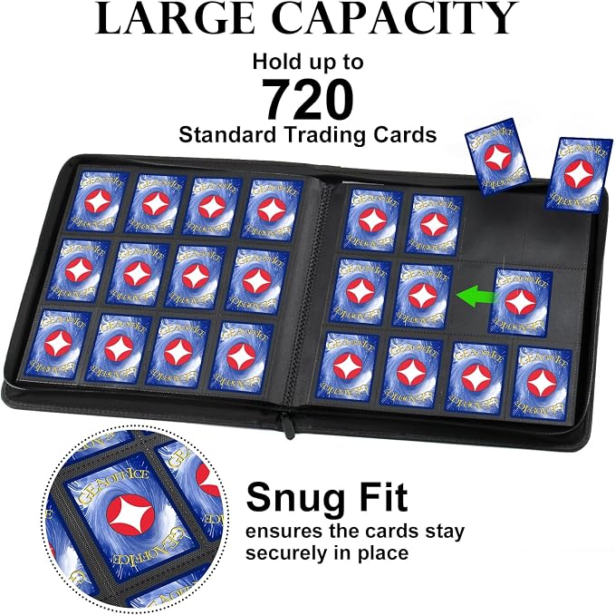 GEAoffice 12 Pocket Card Binder - Sturdy PU Cover Trading Card Binder, 30 Side Loading Pages, Card Collection Album for YuGiOh, MTG, TCG, Games&Sports, Zip Close, Ringless, Non-PVC, Purple