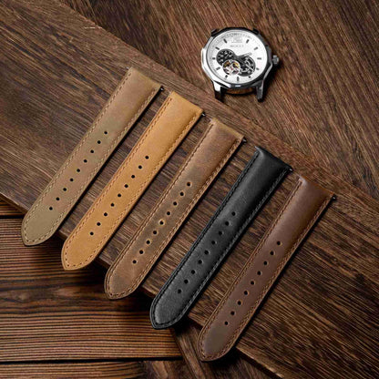 WOCCI 18mm Watch Band, Genuine Leather, Quick Release Replacement Strap, Black Buckle (Black)