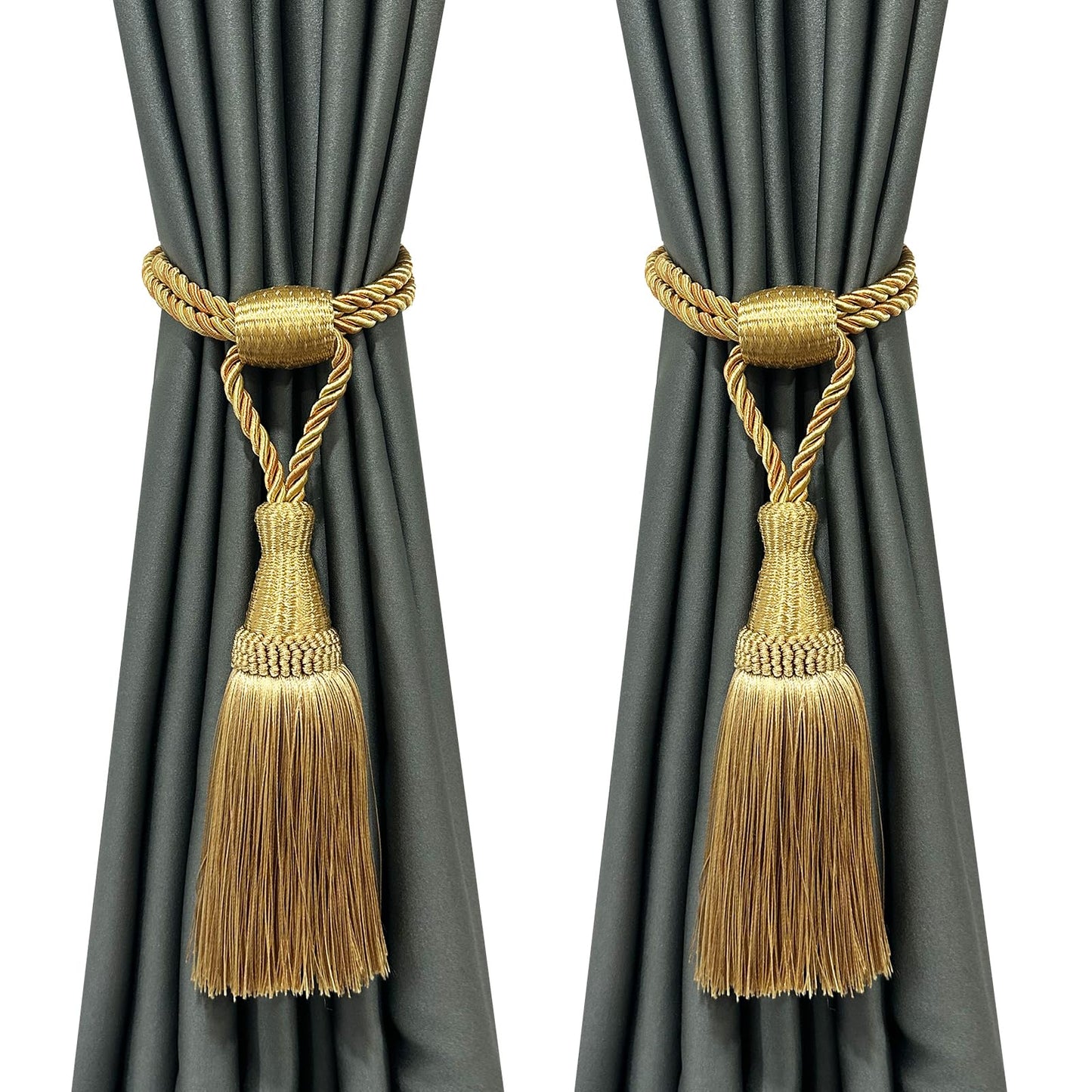 Fenghuangwu Curtain Tiebacks Handmade Elegant Curtain Tie Backs Holdbacks with Tassel for Home Office Decor 2 Pack - Gold