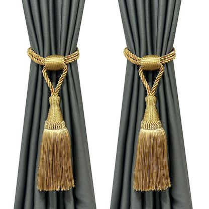 Fenghuangwu Curtain Tiebacks Handmade Elegant Curtain Tie Backs Holdbacks with Tassel for Home Office Decor 2 Pack - Gold
