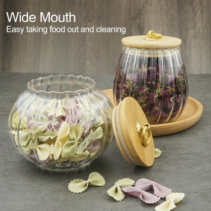 LUATSDAR Clear Glass Jar Coffee Canister, Cookie Candy Jar Sugar Container with Airtight Bamboo Lid, 23 FL OZ Kitchen Food Storage Container for Pantry, Flour, Pasta, Cereal, Beans, Spice, Round