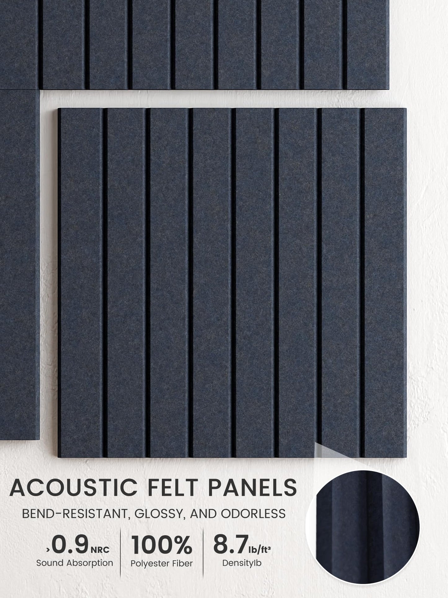 Bumusty Large Cork Board Alternative-48 x 36" Felt Bulletin Board Tiles, with 30 Pushpins, 70 Adhesive Tabs, Fine-Stripe 12-Pack, Cork Boards for Office Push Pin Board-Deep Charcoal Blue
