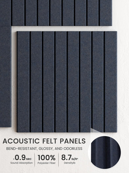 Bumusty Large Cork Board Alternative-48 x 36" Felt Bulletin Board Tiles, with 30 Pushpins, 70 Adhesive Tabs, Fine-Stripe 12-Pack, Cork Boards for Office Push Pin Board-Deep Charcoal Blue