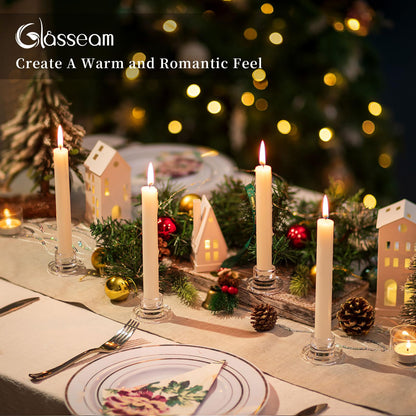 Glasseam Glass Tapered Candlestick Holders: 10Pcs Small Taper Candle Holders Bulk Clear Candle Sticks Holder Decor Short Modern Candle Holder for Table Centerpiece Wedding Christmas Dinner Party