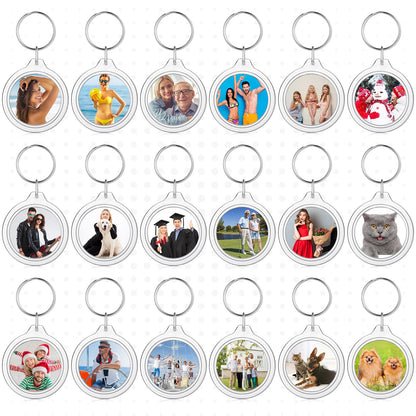 MTLEE 150 Pcs Round Photo Insert Keychain Clear Acrylic Picture Keychains Picture Frame Blank Photo Insert Keyring