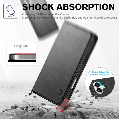 TUCCH Case Wallet for iPhone 16 Plus, [3 Card Holder Slots] Folio PU Leather Cover, [RFID Blocking] Stand Flip TPU Shockproof Interior Case Compatible with iPhone 16 Plus, Black