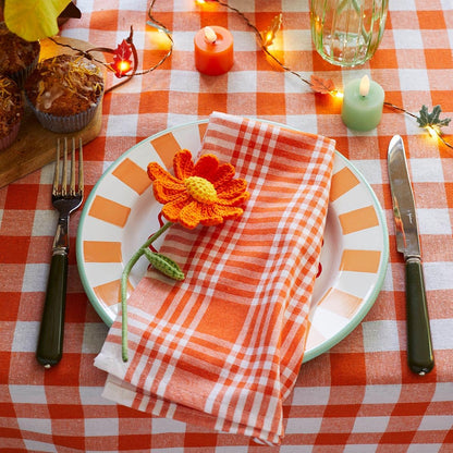 Talking Tables 2 x Orange Gingham Kitchen Tea Towels Table Linen Fabric Dish Cloths Large Checkered Cloth Napkins Absorbent Durable Soft Cotton Quick Drying, ECO Packaging 17 x 27 Inches