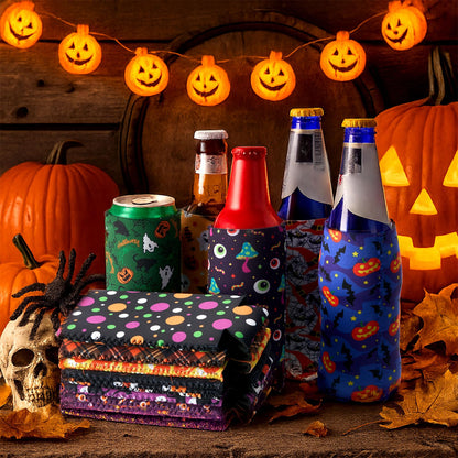 Mimorou 16 Pcs Halloween Can Coolers Sleeves 12oz Xmas Skinny Can Cooler Sleeves Reusable Neoprene Slim Beer Insulator for Halloween Party Favors Decoration Gifts Supplies (Spider)