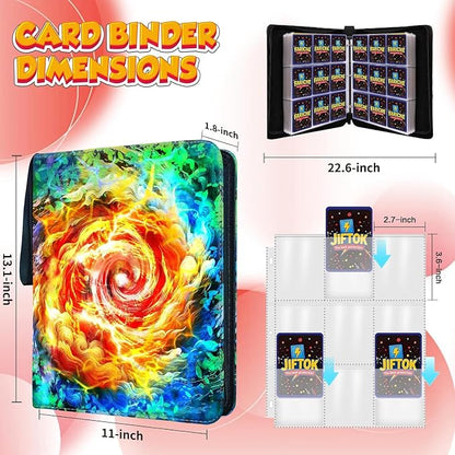 Trading Card Binder for TCG Cards, 9-Pocket Portable Card Collector Ablum Holder Book Fits 900 Cards with 50 Removable Sleeve, Waterproof Card Binder Display Storage Carrying Cases for TCG-Storm