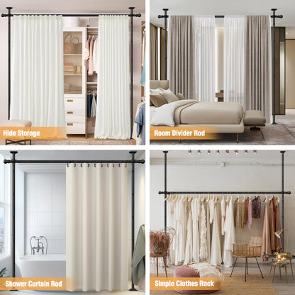 AKTOP Room Divider Curtain Rod, No Drilling Privacy Room Separator for Space Partition, 4-11ft(H) 28-117”(W) Adjustable Heavy Duty Floor to Ceiling Wall Divider Tension Rod for Room Separation, Black