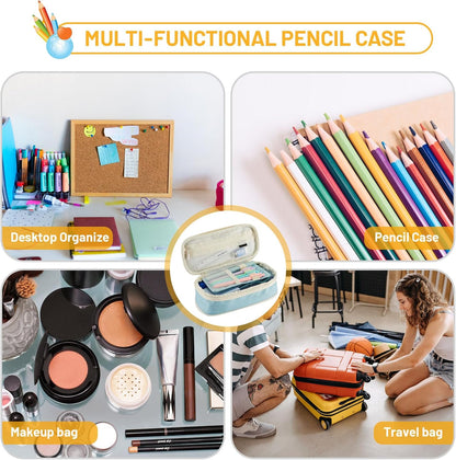 Sonuimy Large Capacity Pencil Case Pouch, Cute Aesthetic Big Capacity Zipper Pencil Cases Pen Portable Office Stationery Makeup Bag, Desk Organizer for College Adults Women Men- Green