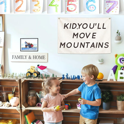 You’ll Move Mountains Nursery Banner-Hanging Rectangular Canvas Flag Poster Wall Art Decor for Kids Boy Girl,Bedroom Playroom Door Decoration,Christmas Gift 28.5"L×20"W