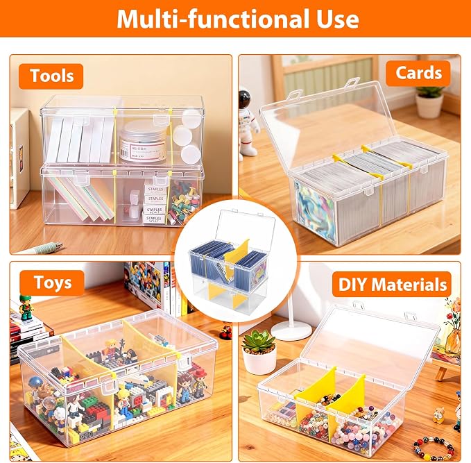 SAMYUCHO Trading Card Storage Box with 2 Dividers for 500 Sports Cards, Plastic Bulk Display Holder Collection Organizer Cases Container Fit for Baseball Football Playing Magic Cards 1 Pcs